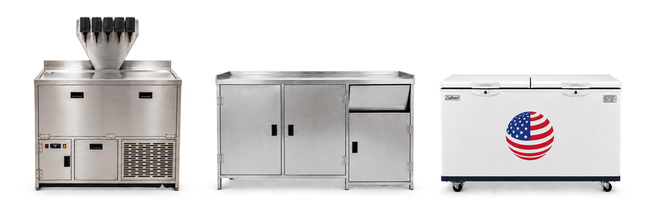 Soda fountain, steel counter and deep freezer